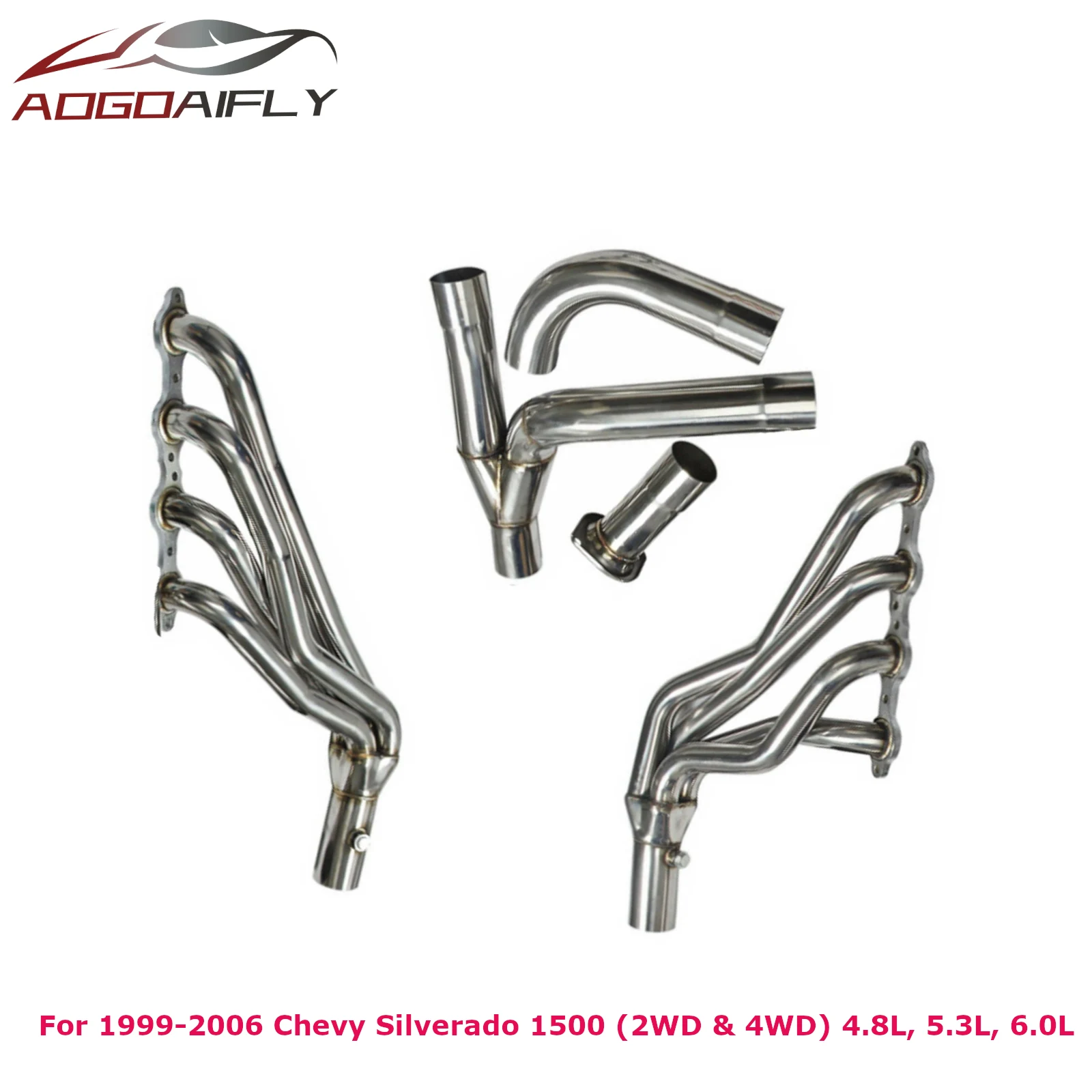 Y Pipe Exhaust Headers Long Tube For Chevy GMC GMT800 Silverado Sierra Avalanche 1500 (2WD & 4WD) 4.8L, 5.3L, 6.0L 1999-2006