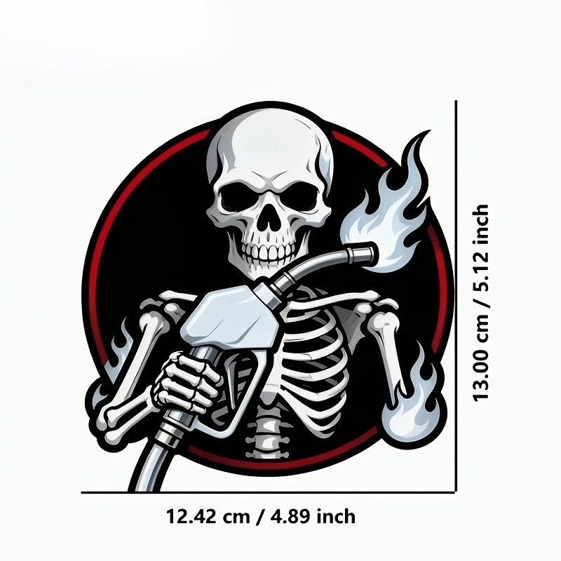 Skull Holding Burning Fuel Pump Sticker Creative Fuel Tank Cap Decal Waterproof Durable Universal for Car Truck Motorcycle Decor