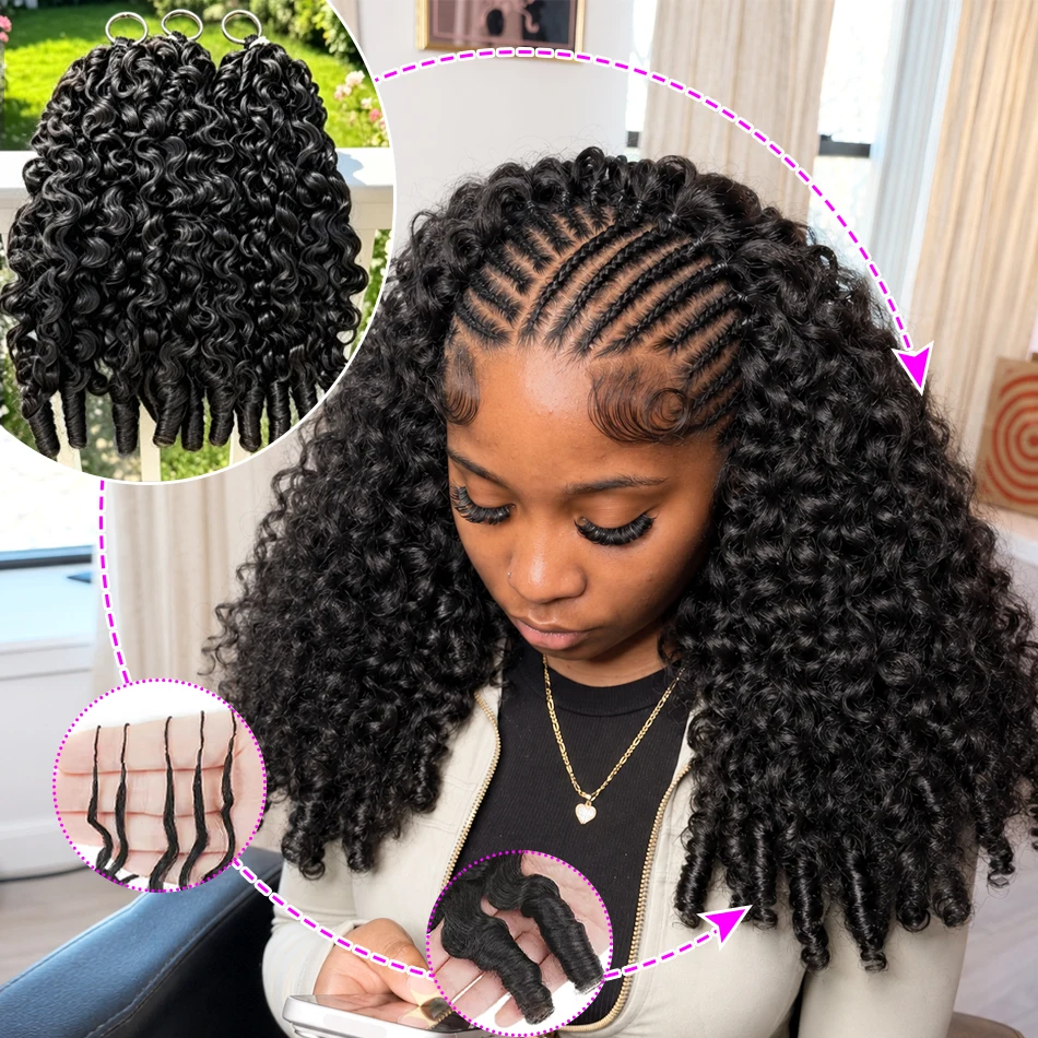 Extensions de cheveux humains bouclés birmans, tresses au crochet pré-séparées, mèches de cheveux Remy birmans, extensions de cheveux humains au crochet ondulés effet plume, extensions de cheveux Remy légères et réutilisables pour femmes, couleur noir naturel