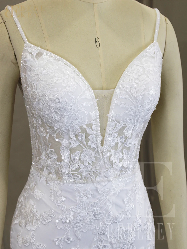 BEBEKEY Robe de mariée de luxe personnalisée bretelles Spaghetti Robe de soirée de mariage sirène dos nu robes de mariée robes formelles Robe