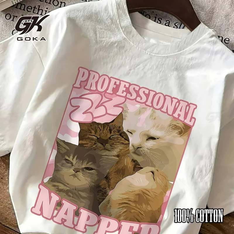 Professional Napper Cat Graphic T-Shirt Funny Sleeping Kitty Meme Tee Summer Harajuku Streetwear Unisex clothes