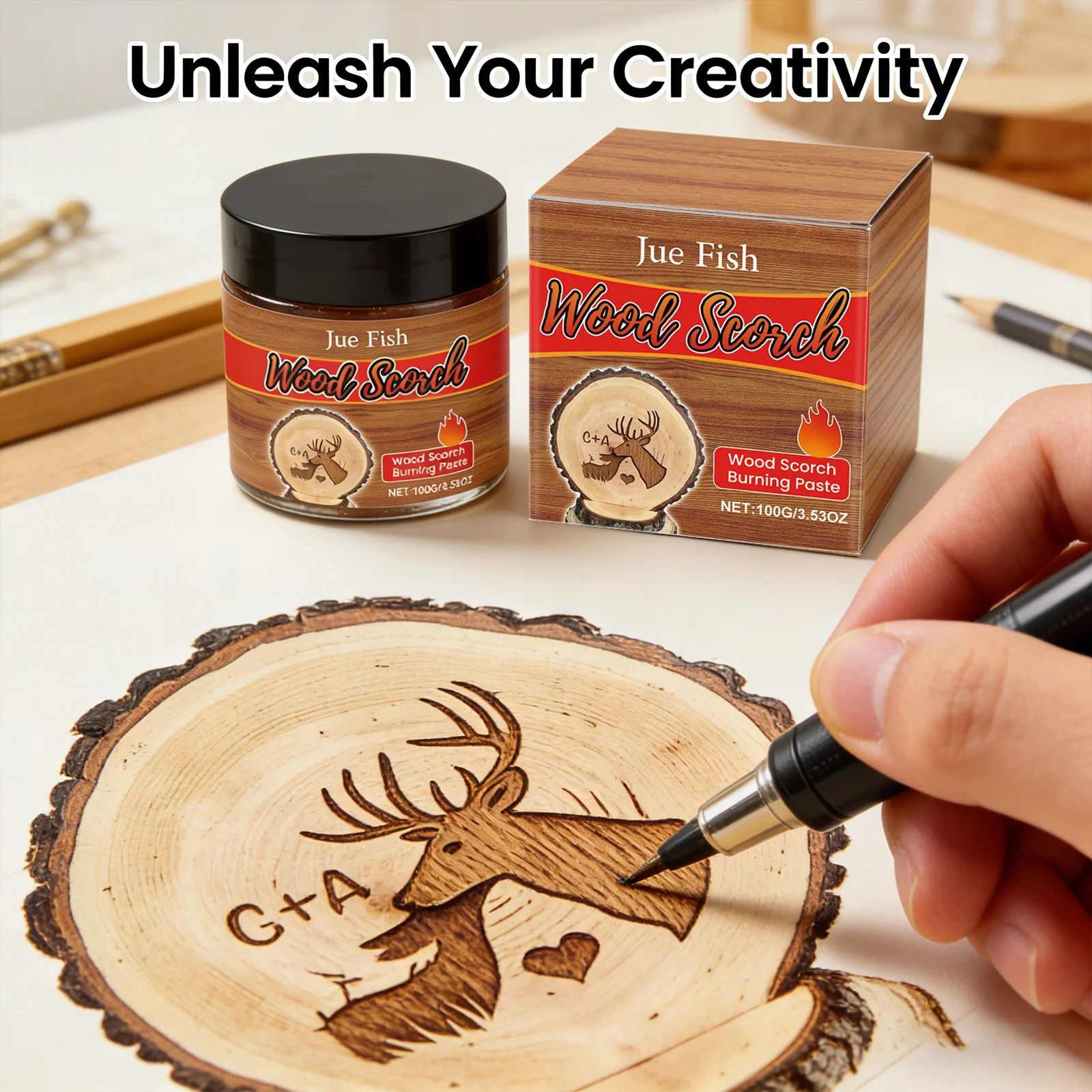 

Wood Scorch Burning Paste DIY Pyrography Handmade Personalization Stimulate Creativity Interesting Combustion Effect Unique Gift