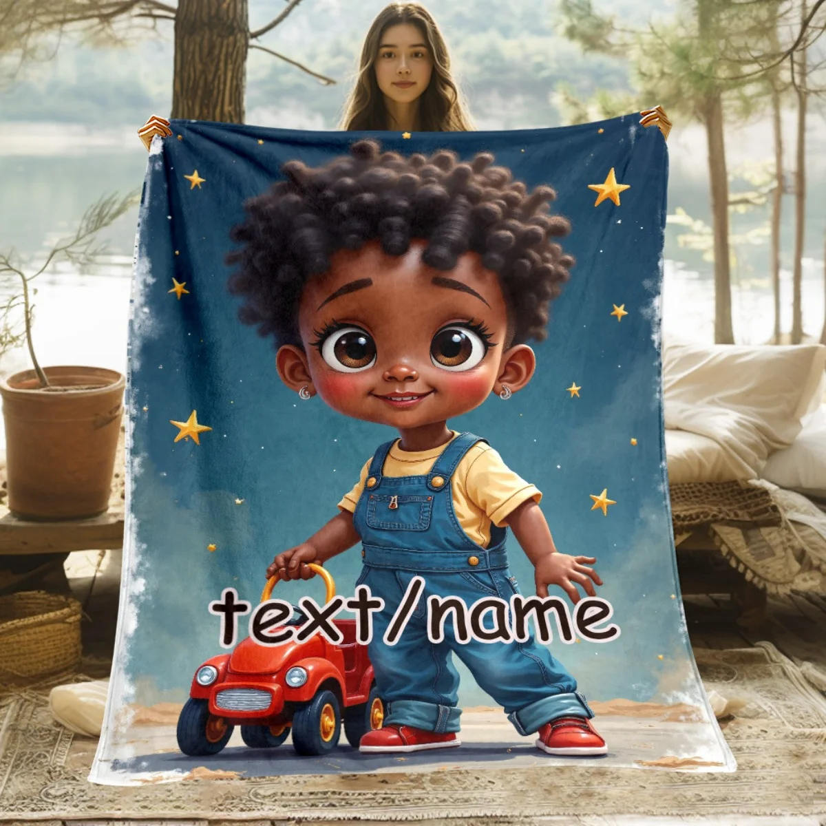Customized name boy's flannel blanket, suitable for sofa, bed, birthdays, children, friends, gifts