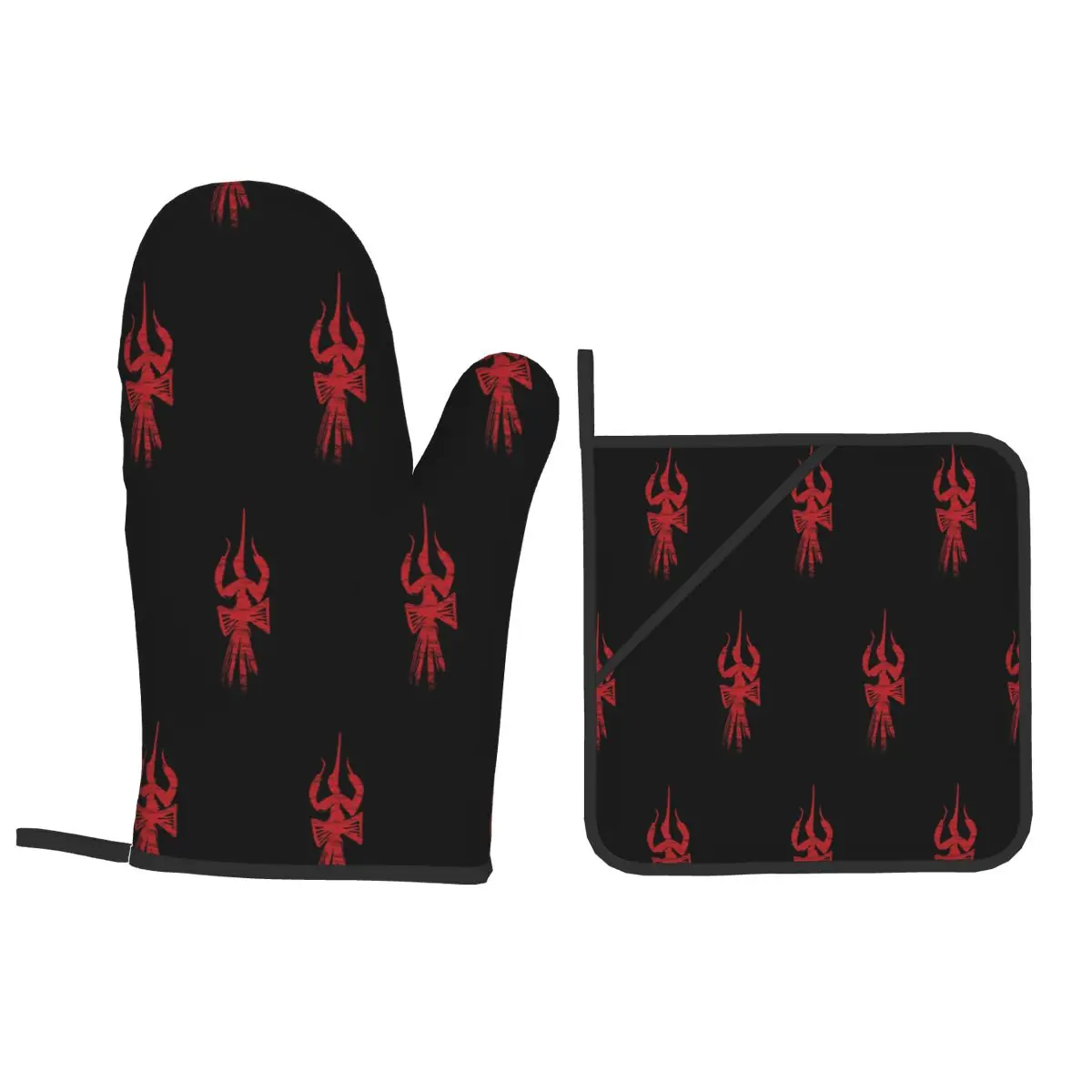 Divine Trishul And Damru Lord Shiva Oven Mitts and Pot Holder Sets of 4 for Baking Cooking Grilling Resistant Non-Slip Gloves