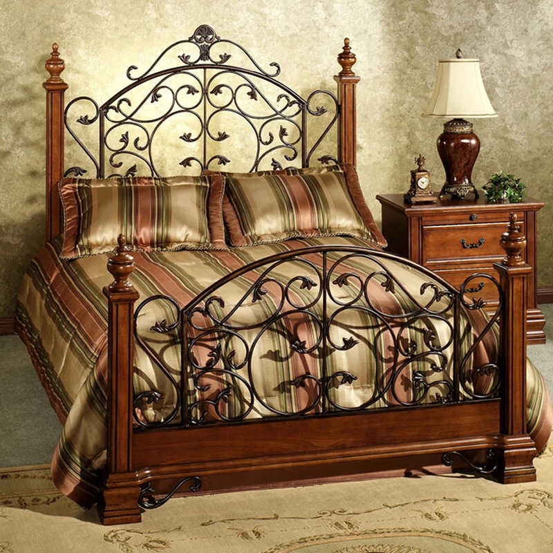

North American black walnut bed, American style solid wood frame bed, double bed, simple American iron frame bed