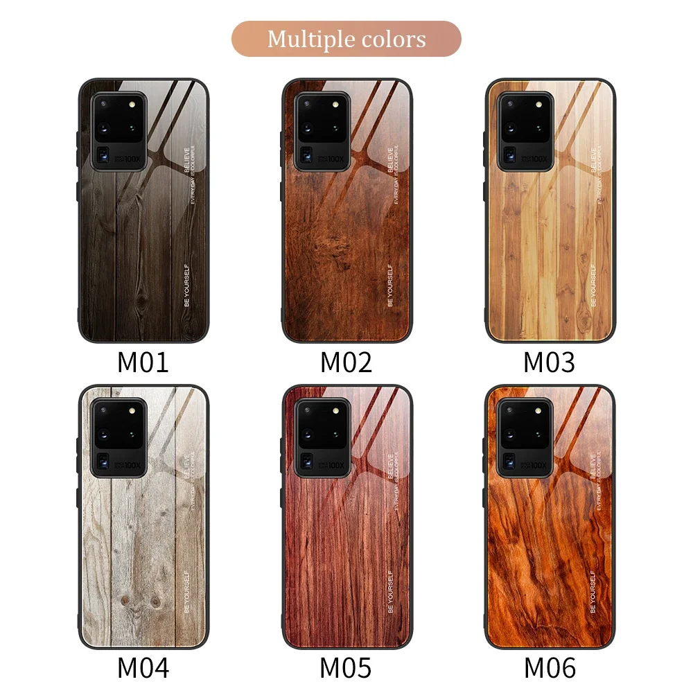 Wooden Grain Case for Samsung Galaxy S25 S24 S23 S22 S21 S20 Ultra Plus Note Lite Tempered Glass Shell Mobile Phone Case Cover