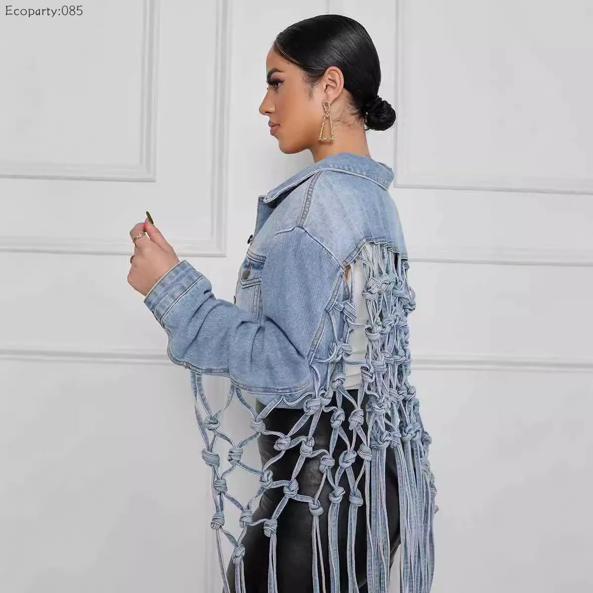 Spring and Fall Women Denim Jacket Back Grid Fringe Design Denim Jacket Ladies Fashion Short Personalized Jacket Coat 2024 New