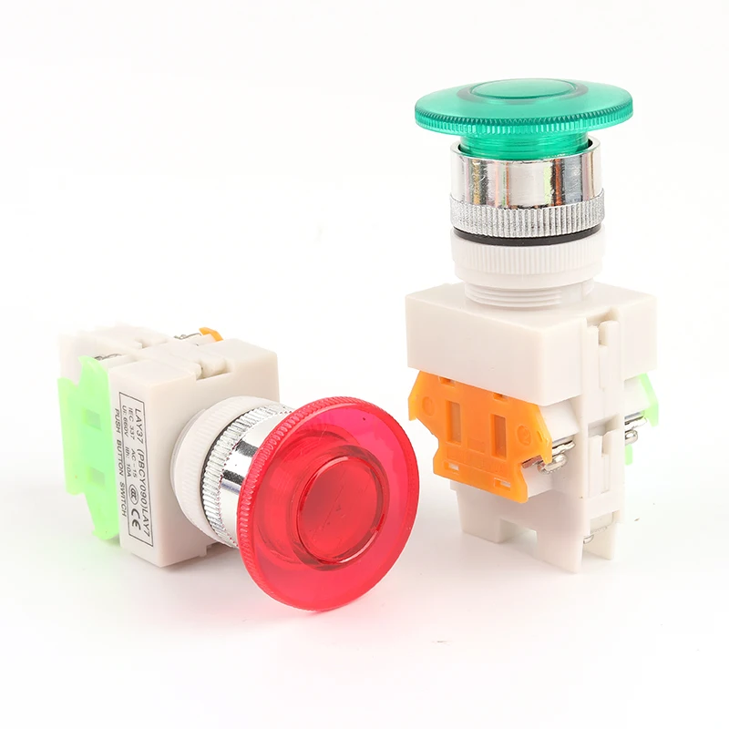 

1 PCS LAY37 Mushroom Self-locking Self-Reset With Light 22mm Push Button Switch Emergency Stop Knob Switch Equipment