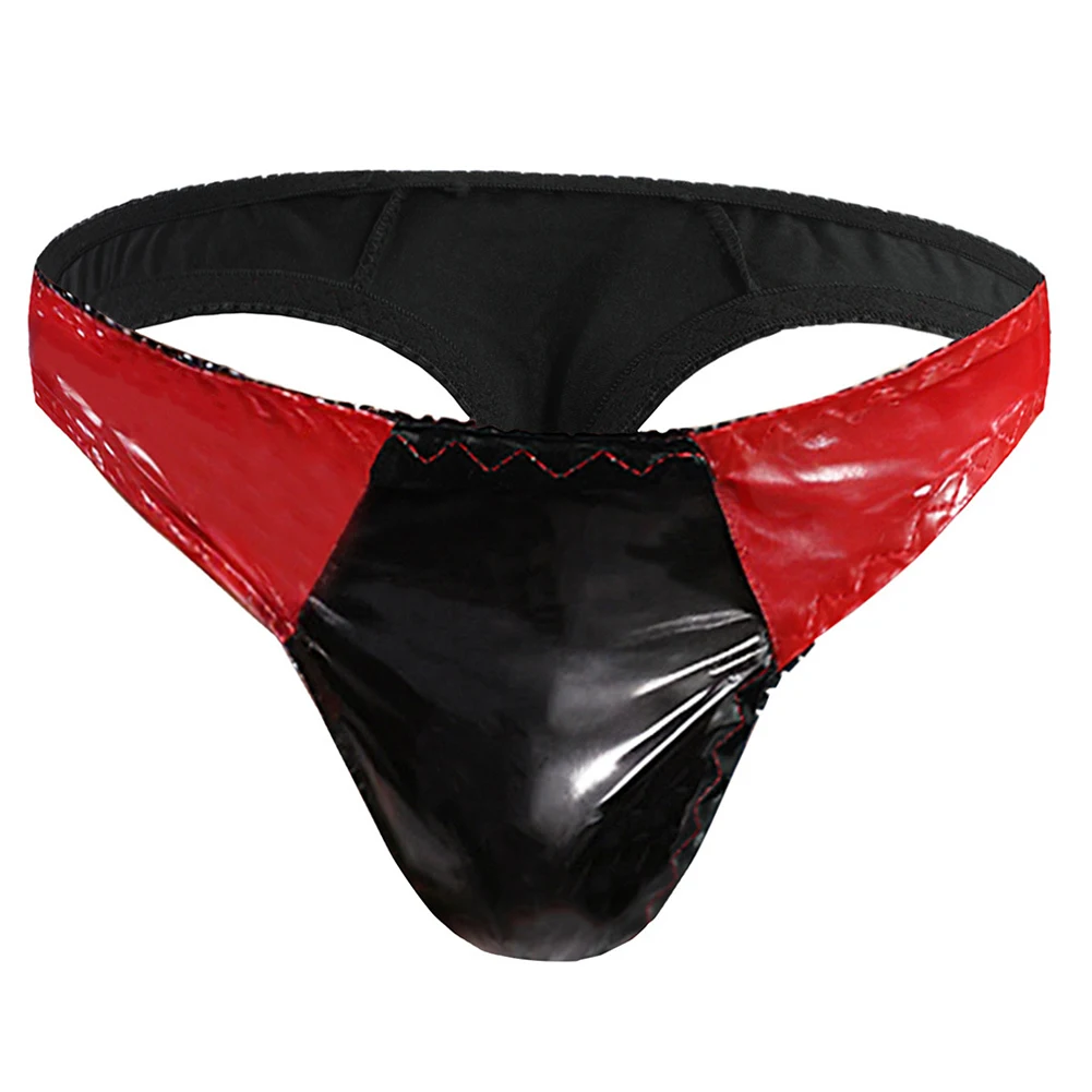 Sexy Men Briefs Enhance Pouch Thong Oil Shiny Bikini G-String Faux Leather Posing Underwear T-back Mini Seduction Lingerie image 4