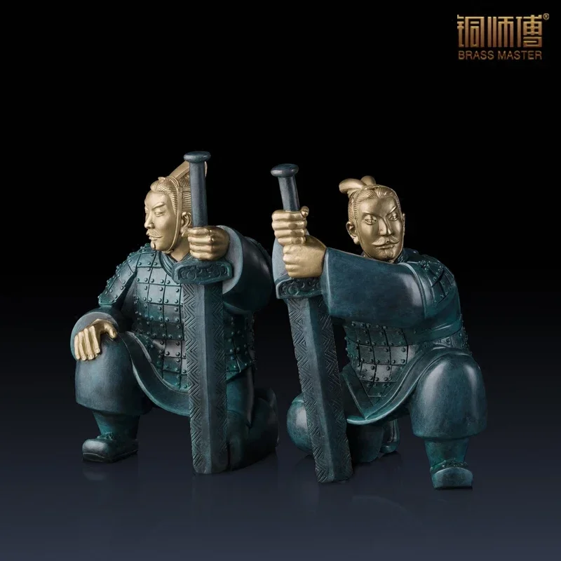 Antique Imitation 2pcs/lot Chinese Terra Cotta Warriors Statue Home Office Decoration Chinese Brass Copper Craft Business Gift