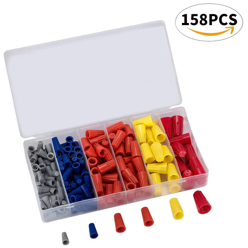 158PCS Combination Spiral Wire Connector Boxed Terminal Wire Connector Set Quick Connect Terminals