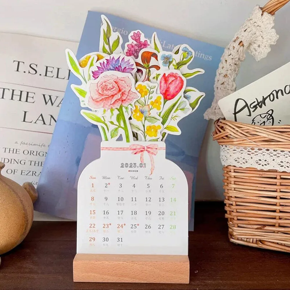 Bloomy Flowers Desk Calendar Insert-Page Design Table Calendar For Living Room