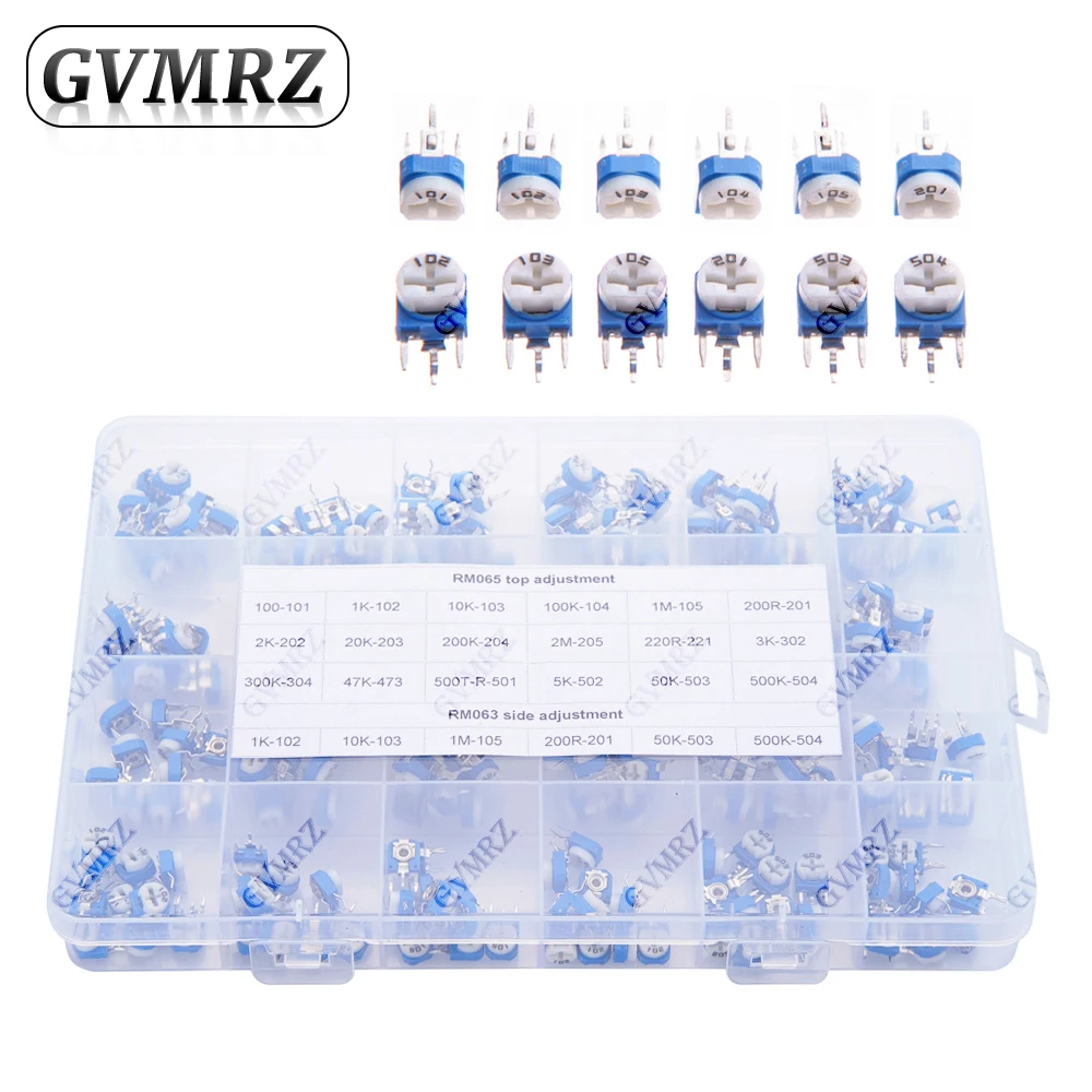 240PCS RM065 100R - 2M 24Values*10PCS RM063 Carbon Film Horizontal Trimpot Potentiometer Assortment Kit Variable Resistor NEW 2M