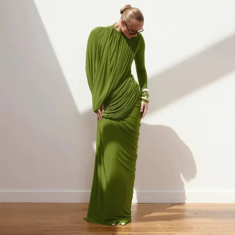 

Women Elegant Long Sleeve High Waist Long Skirt Dinner Party
