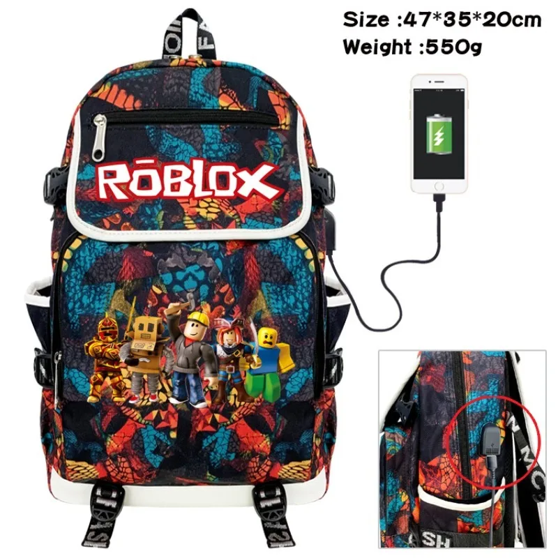

New Style Game Roblox Creative Peripheral Cartoon Backpack, Youth Leisure Sports Backpacks, USB Charging Backpack, Travel Bag
