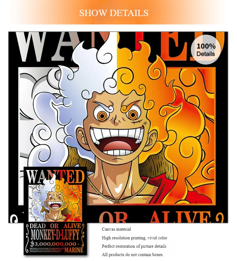 Póster de animación de acuarela One Piece Wanted Bounty Canvas Core, imagen colgante, regalo decorativo