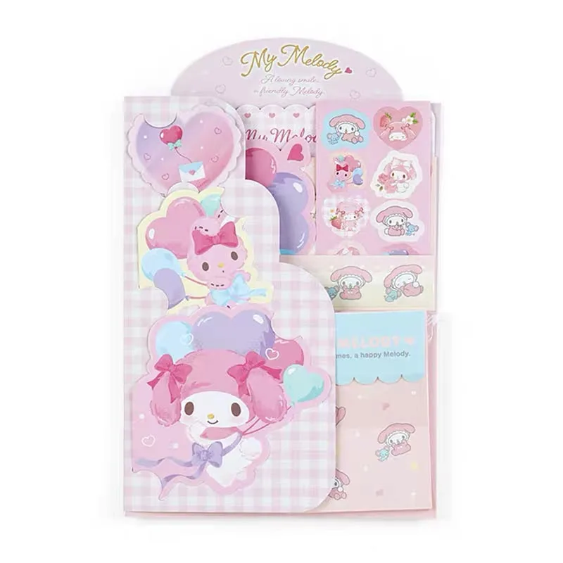 Imagem -05 - Sanrio Melody Cinnamoroll Envelope Grupo Cartoon Kitty Festival Mensagem Cartão Memo Pad Material Escolar Kids Gift 10 Conjuntos por Lote