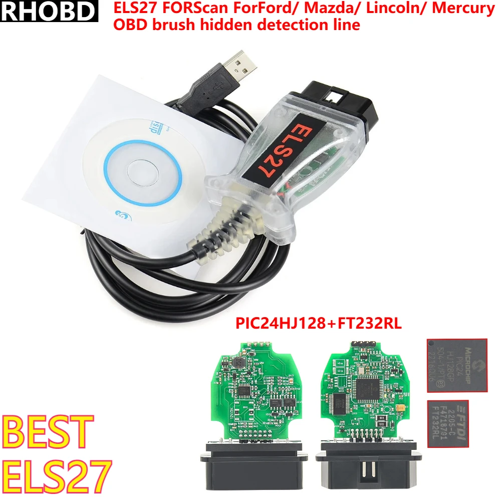 Latest ELS27 FORScan V2.3.8 OBD2 Scanner PIC24HJ128GP Ft/Di Mircochip Diagnostic Cable for Ford/Mazda/Lincoln Vehicles Code Read