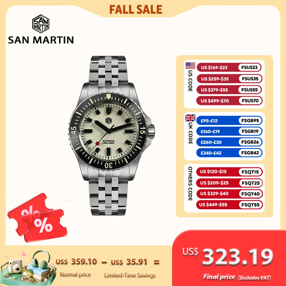 San Martin New 1200HV Hardening Coating Toolwatch ST2130Movement 3D Luminous Indices Full Lume Dial Watch Waterproof 200M SN0012