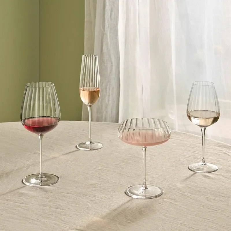 Tall Crystal Pleated Textured Red Wine White Wine Champagne Glass Household Hotel