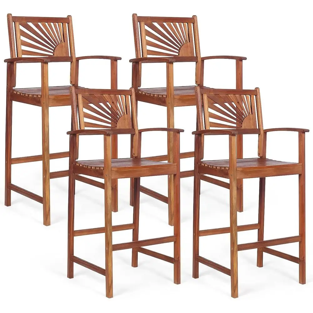 

Набор из 4 уличных барных стульев из акации с изогнутыми подлокотниками и дышащим сиденьем, идеально подходят для балкона, веранды, патио, простая сборка