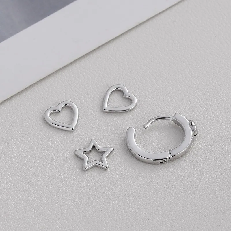 PONYKISS Tibetan Silver Hollow star Heart Hoop Earring for Women Minimalist fashion Jewelry mini cute Geometric Accessories