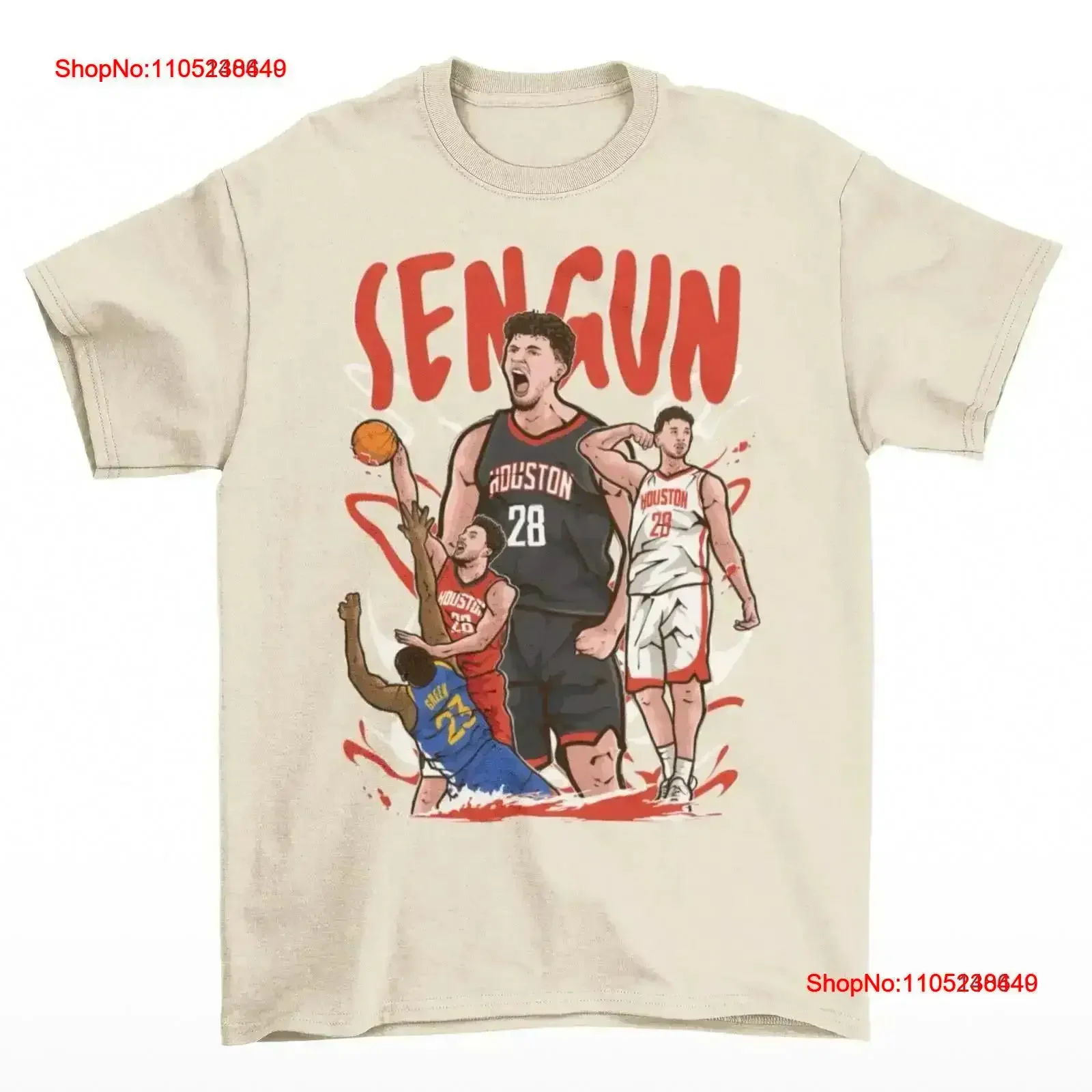 Alperen Sengun estilo de dibujos animados Houston baloncesto camiseta vintage lavado versátil moda estirada homme suave vintage lavado