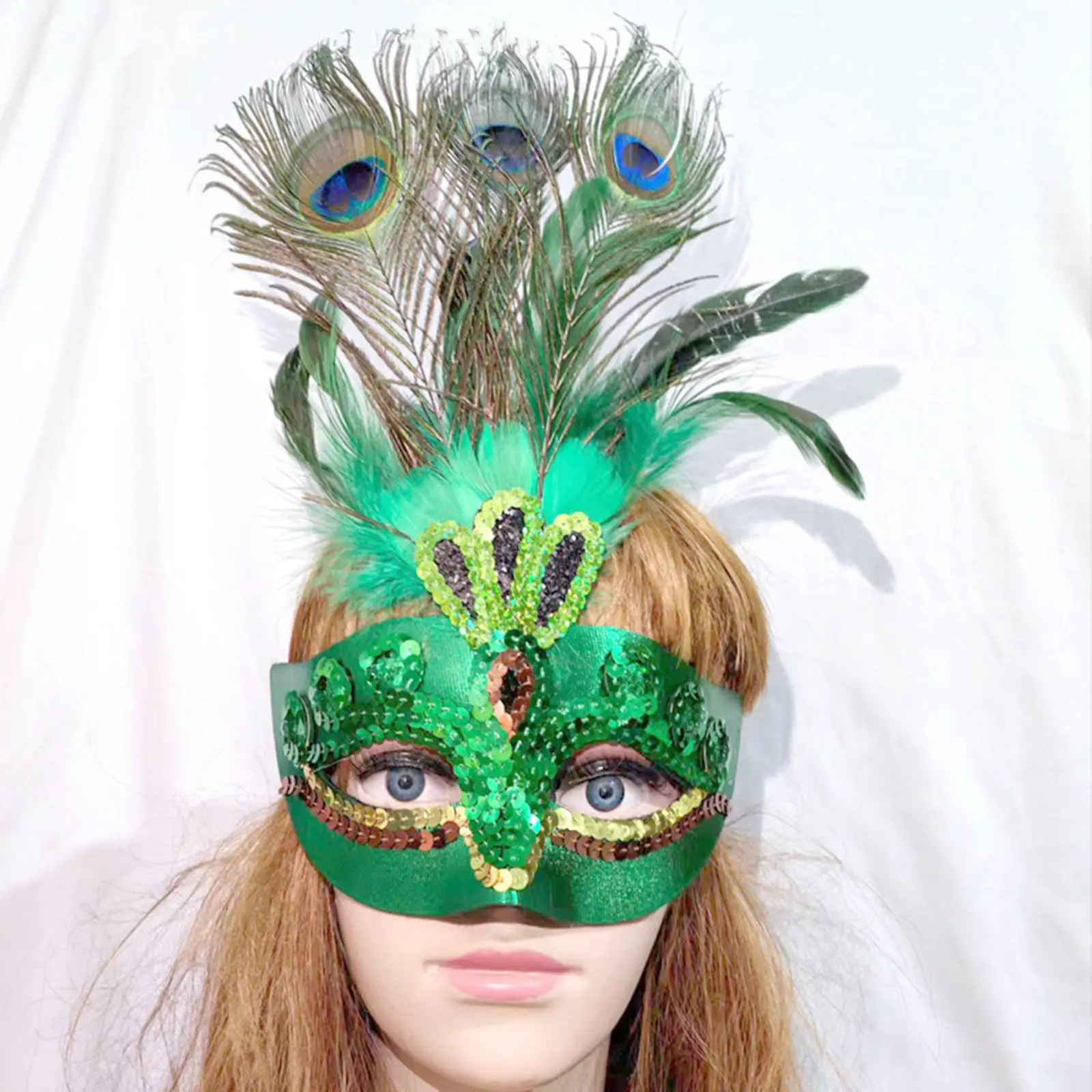 Half Face Cover Masquerade Peacock Feather Art Mask Shiny Cosplay Accessory for Prom Fancy Dress Home Stage Show
