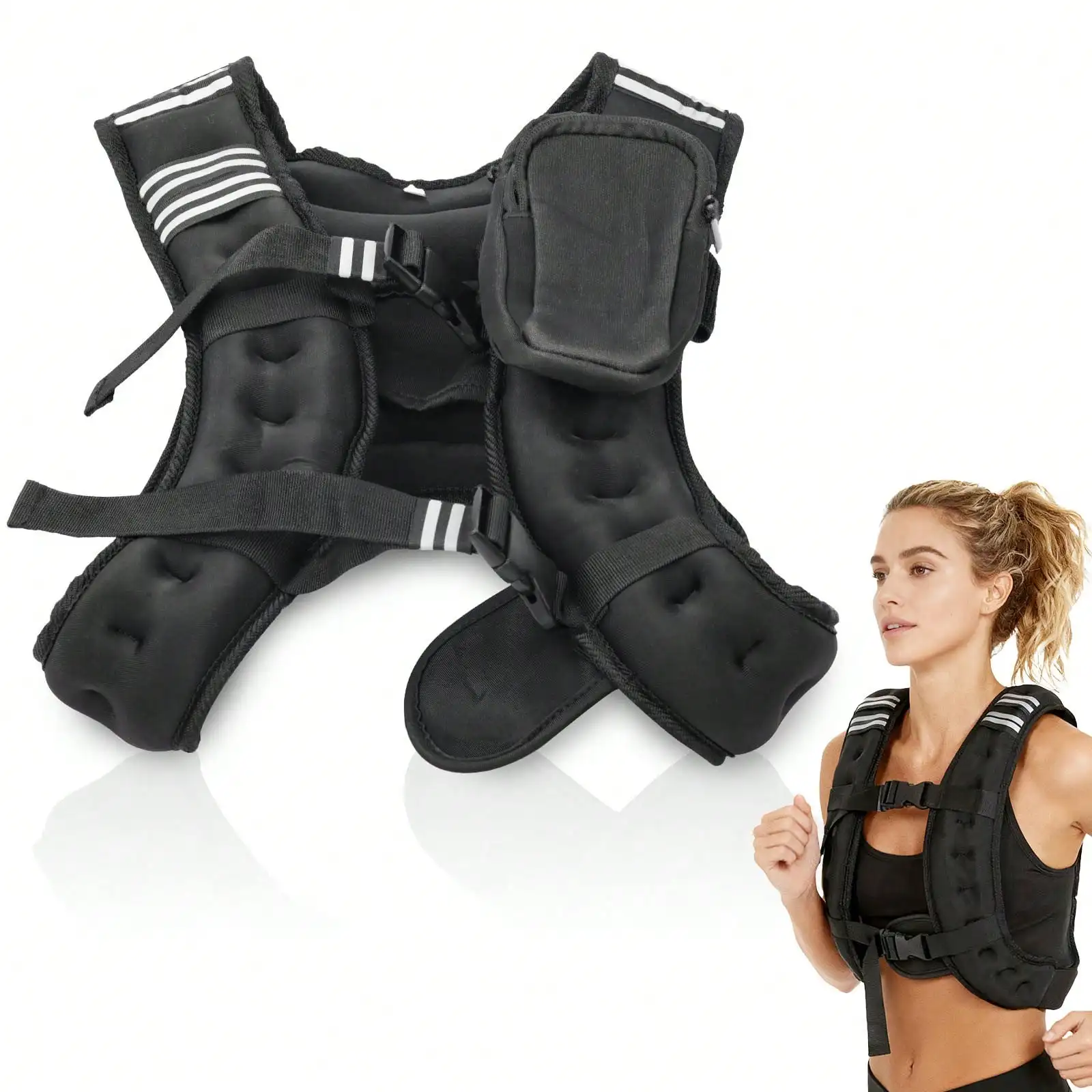 Weighted Vest, 12lbWeight Vest With Two Adjustment Straps For Men Women, Weight Vests With Reflective Stripe For Strength Training, Running, Jogging, Walking