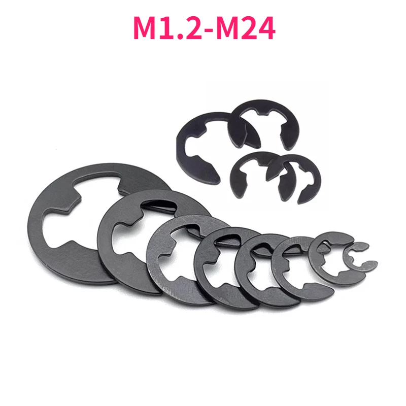 

10-1000Pcs 65 Manganese Steel E-clips Ring 1.2mm 1.5mm 2mm-24mm Snap Retaining Circlip Kit E Type Clip Washers Assortment Kit