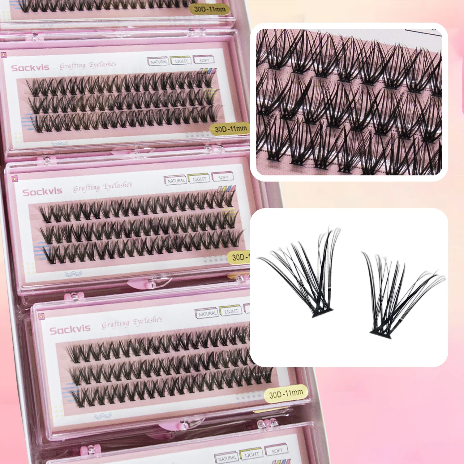 Sackvis Lashes 10Boxes/Lot Cluster lashes 3 Rows 30D Bundles Natural Style Individual Eyelashes Handmade Supplier 9-13mm
