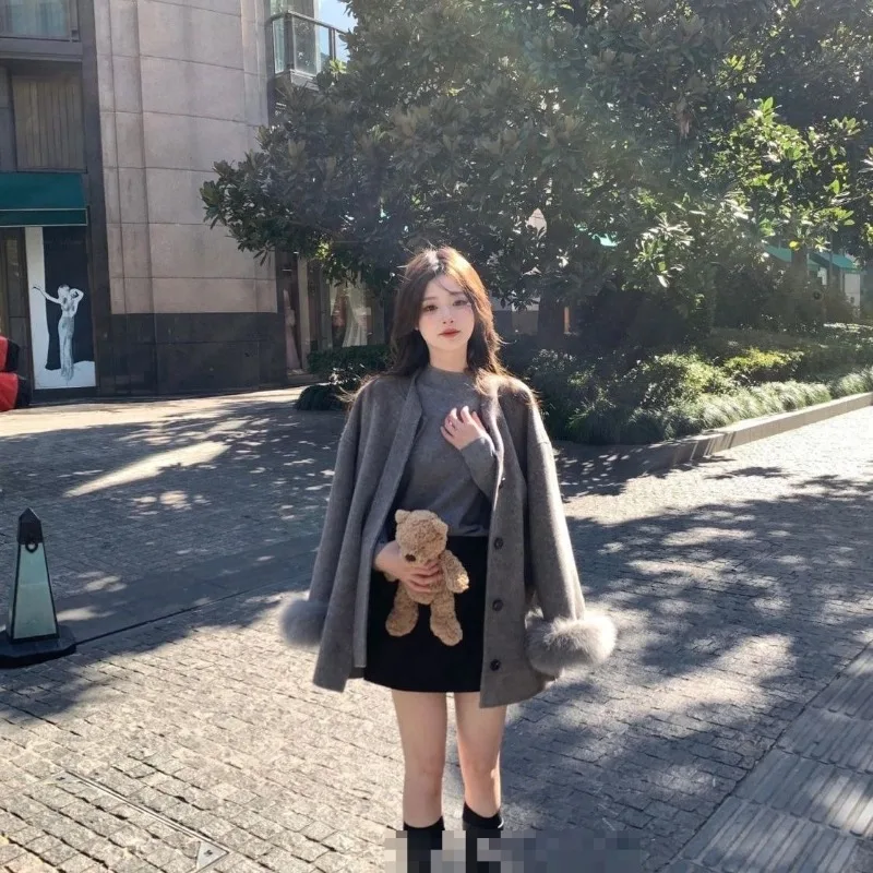 

French Retro Grey Coat Women Clothing Autumn and Winter New Fashion High end Mid Lenght Jacket Women Winter Clothes E12705