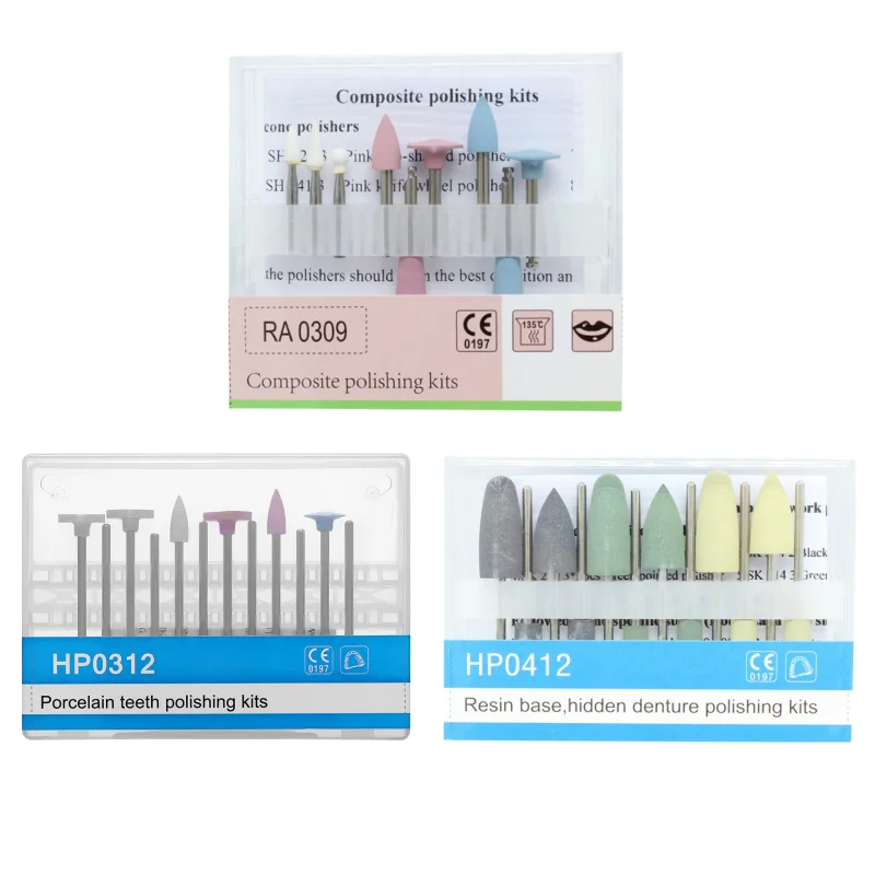 Dentist Resin Grinding Heads composite polishing kit RA0309 HP0312 HP0412 Rubber Porcelain Teeth Polisher For Low Speed Machine