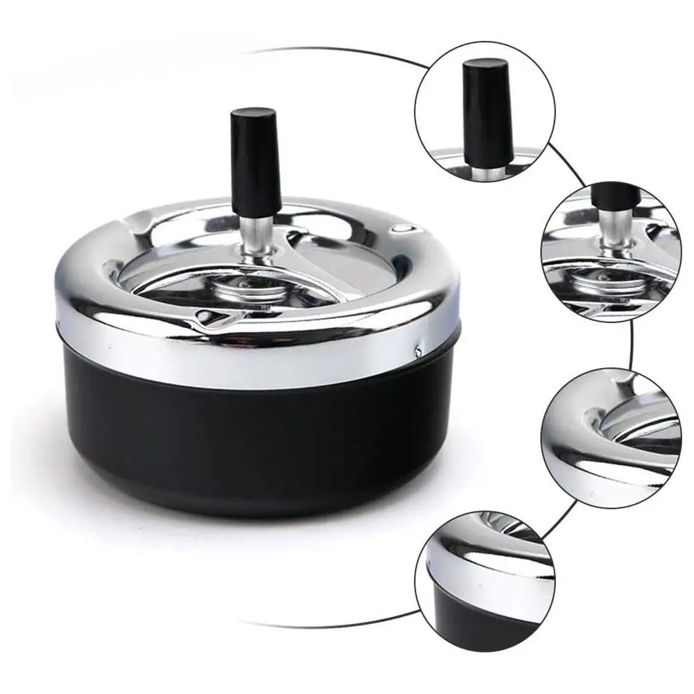 Metal Ashtray Round Rotating Self-Clearing Ashtray Portable Outdoor Smoking Ashtray Smoker Ashtray Office for Men Cigar Ashtray