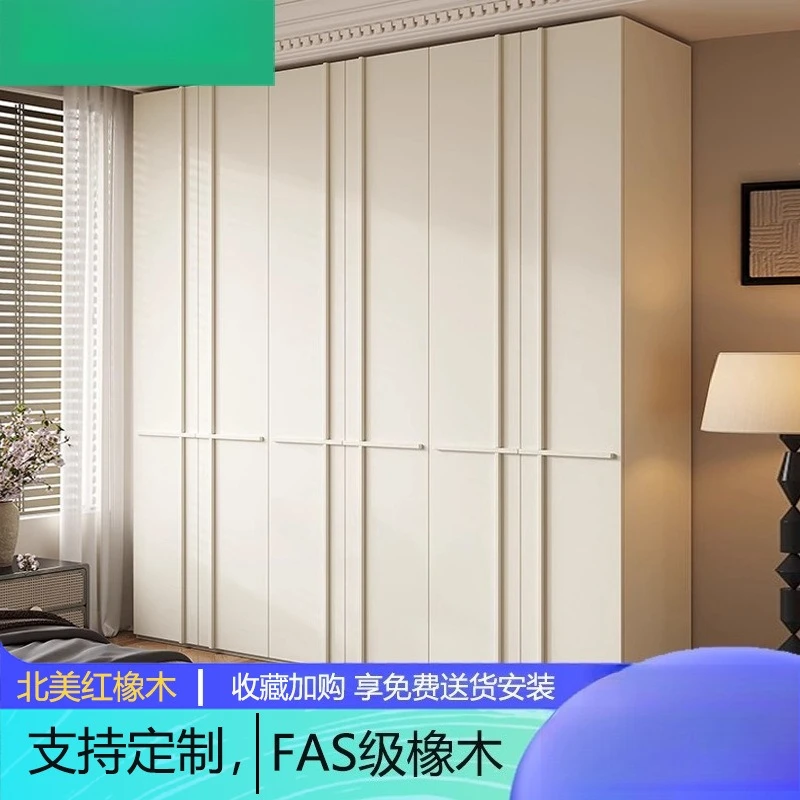 All solid wood oak wardrobe, antique two-door household four-door cabinet