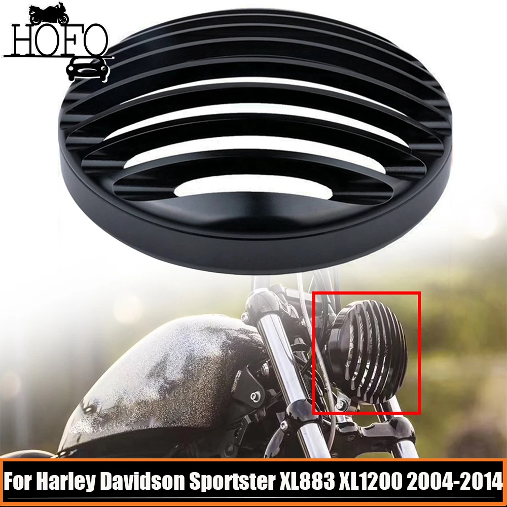 

5.75" 5 3/4" Motorcycle Led Headlight Grill Cover Guard Aluminum For Harley Davidson Sportster XL883 XL1200 2004-2014