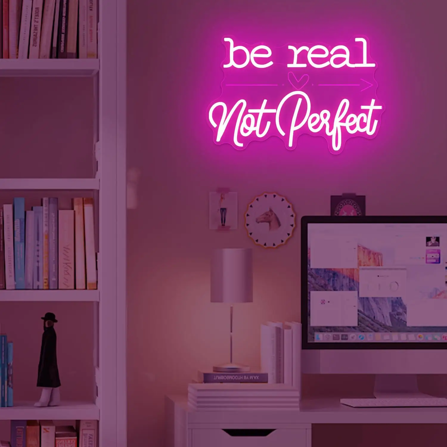 Be Real Not Perfect Neon Sign Dimmable Inspirational Led Light Sign Motivational Neon Lights for Bedroom Classroom Office Gift
