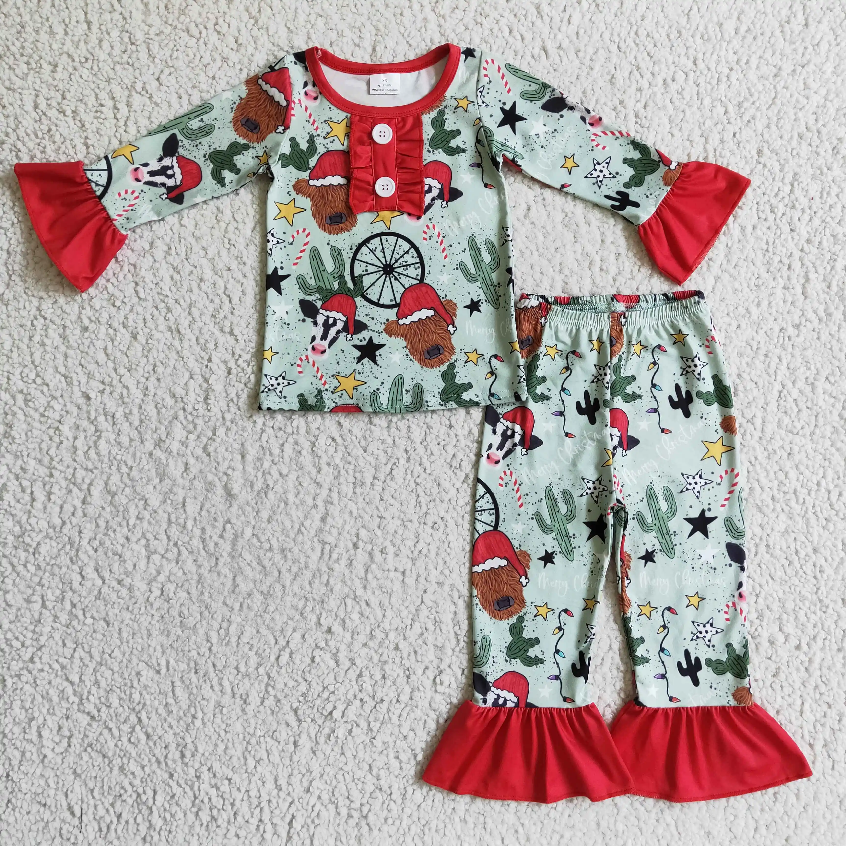 

GLP0349 girls christmas outfits cow print pajamas