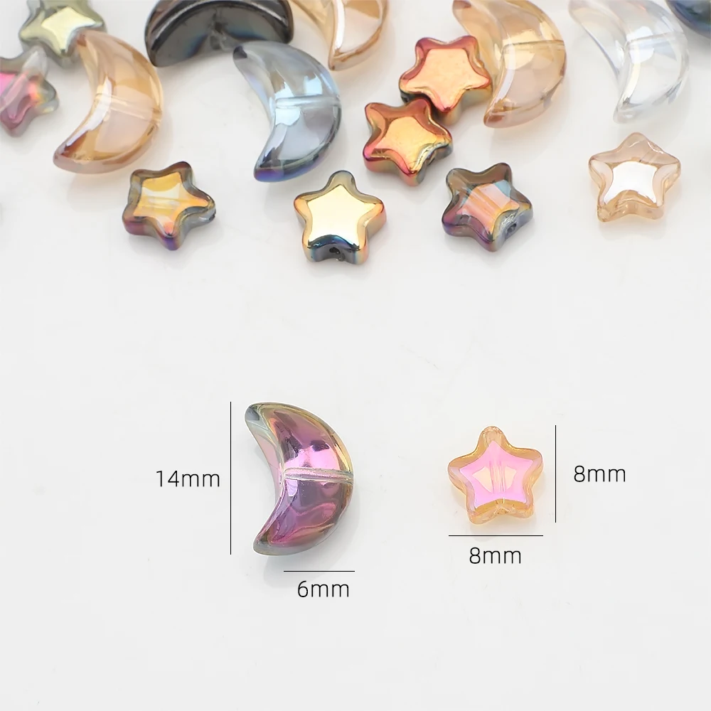 60Pcs Mixed Crystal Glass Star Moon Pendants Loose Beads For DIY Making Earing Necklace Jewelry Handmade Handbag Garment Decor
