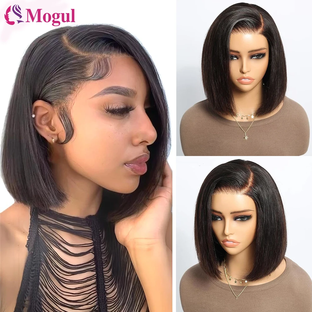

Short Black Bob Wigs Human Hair Glueless Wear And Go 13x4 Pre Cut Transparent Lace Front Wig Bone Straight Human Hair Bob Wigs