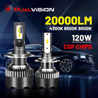 Dualvision H4 LED Headlight 20000LM 120W LED H7 H1 H11 H8 H9 9005 9006 HB3 HB4 4300K 6500K 8000K PTF Ice Bulb Auto Fog Light T10