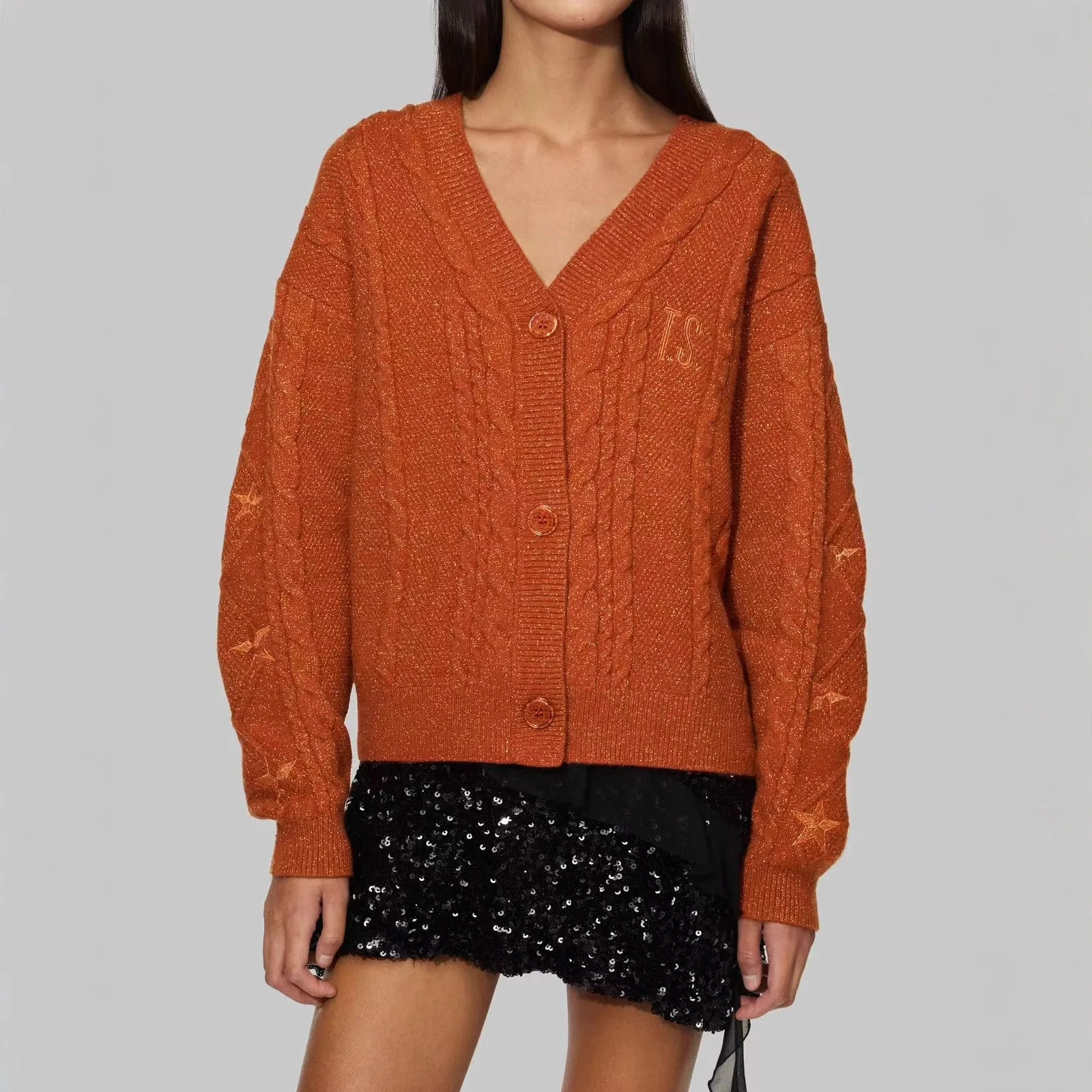 Cardigan tricoté en feuilles d'érable rouge pour femme et fille, col en v, simple boutonnage, Style Y2k, automne et hiver