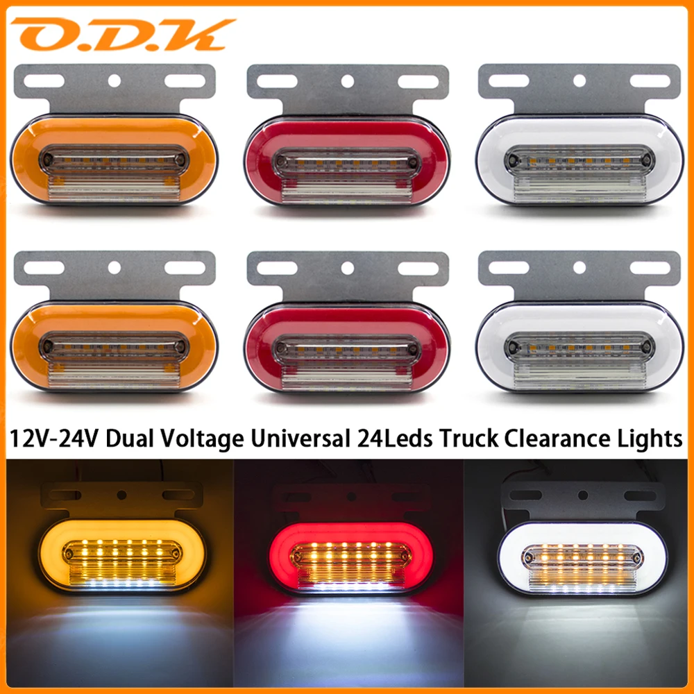 4/8pcs 12V 24V 24 Leds Truck Side Marker Lights Car External Lights Signal Indicator Lamp Warning Tail Light Trailer Lorry Truck