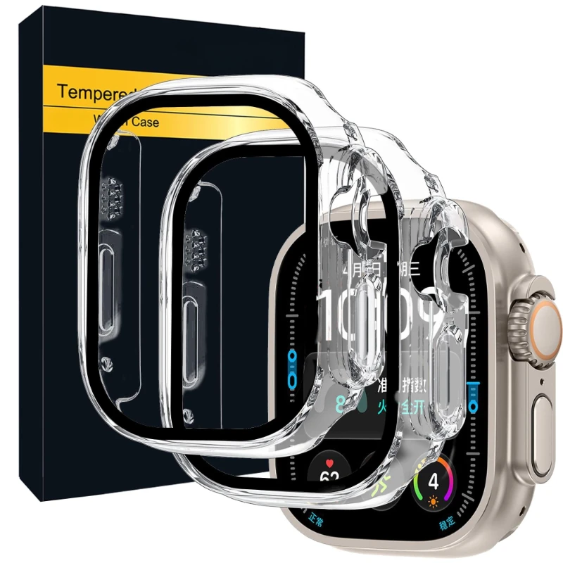 Cover For Apple Watch Ultra 4 3 49mm PC Bumper+Screen Protector Cover iWatch Ultra 2 49mm HD Tempered Glass+Case Accessories