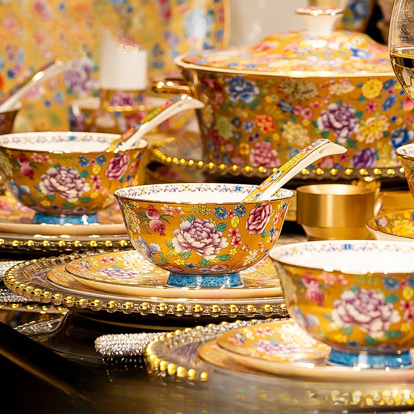 Color bone china tableware whole set chopsticks dishes dishes