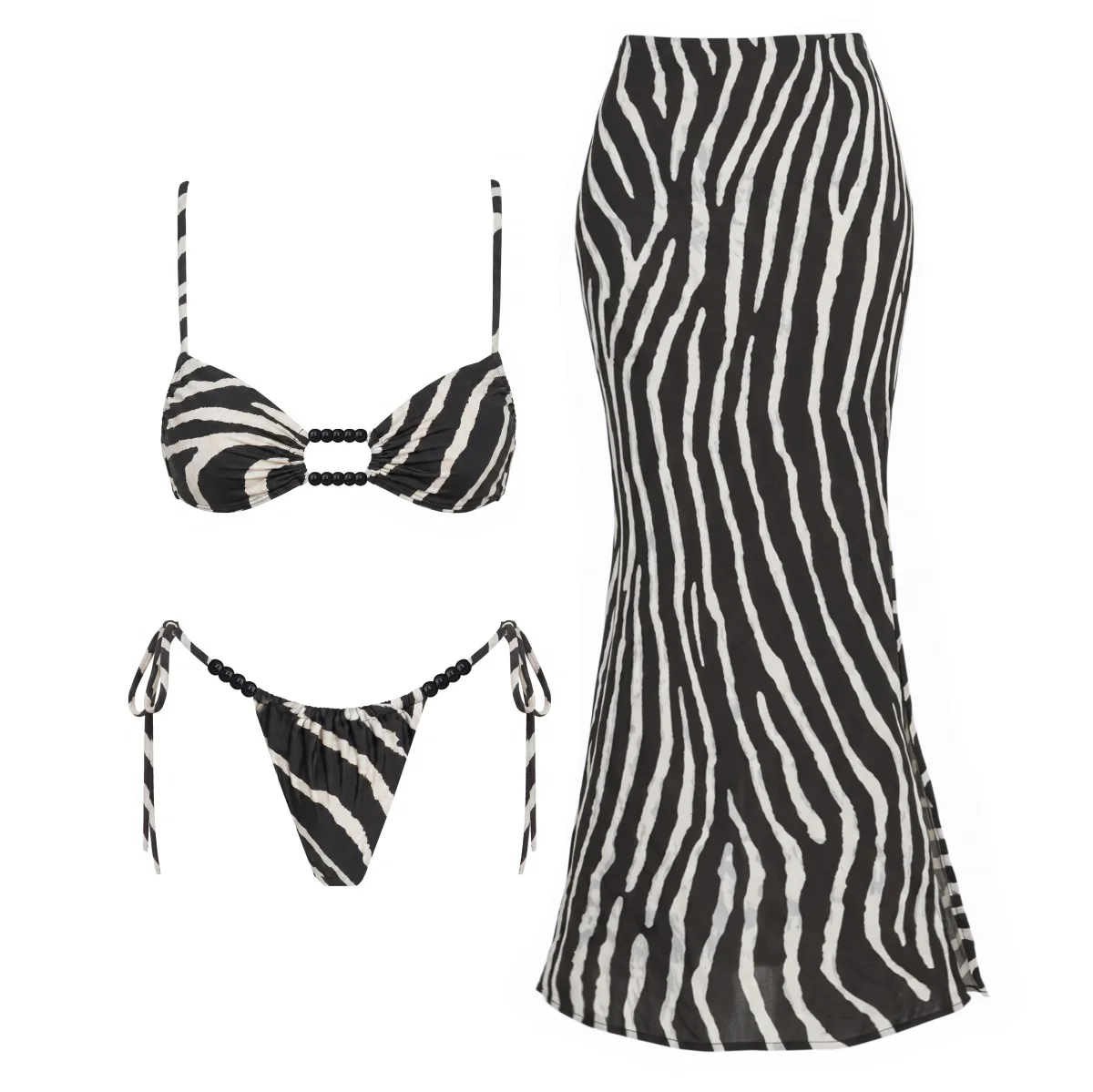 Zebra 3Pcs Bikini Set Sexy Swimsuit Women 2026 New Swimwear Sexy Swimming Suit Push Up Bathingsuit Bandeau Biquini Beachwear