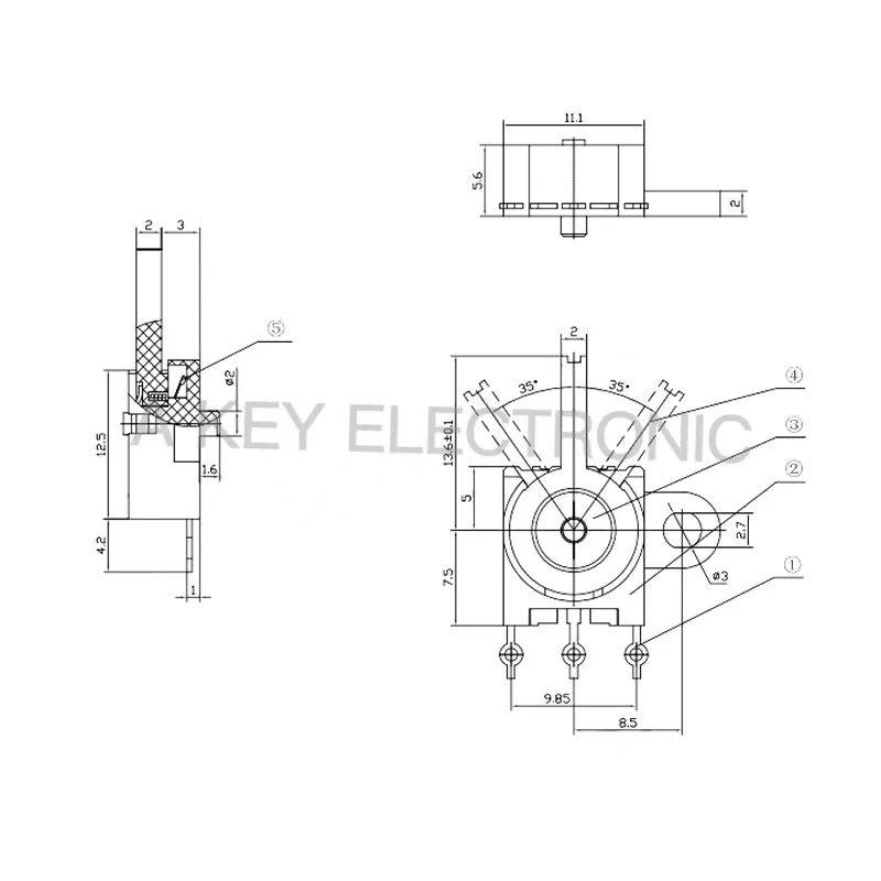 Detection switch kfc-v-213 three pin patch single ear blue handle reset left and right shaking switch