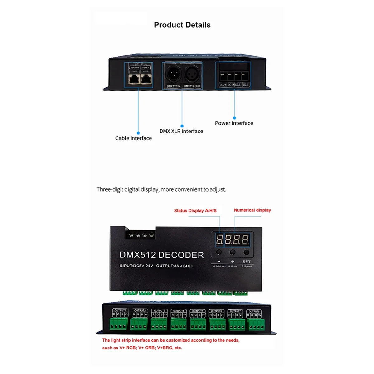 AU47-Digital 24CH RGB RGBW DMX512 Decoder, RGBW 512 Decoder DMX 512 Controller for LED Strip (B)