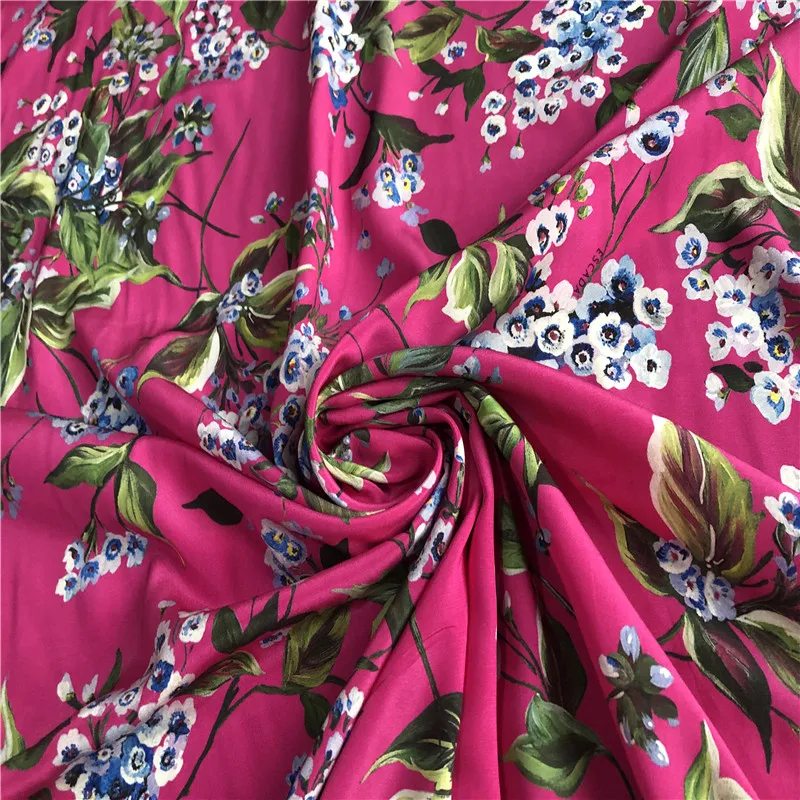 

1 meter 100% Mulberry Silk 18 momme Crepe Silk Fabric Rose Floral Printed 140cm 53" wide by the yard JJ176