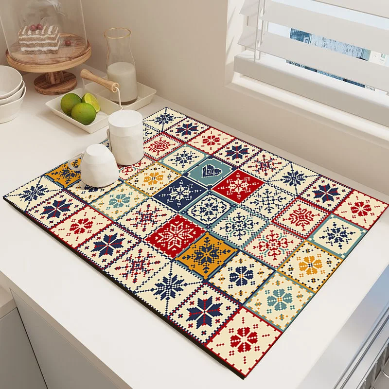 VIKAMA European Classical Diatom Mud Kitchen Countertop Drain Mat Absorbent Heat Insulation Mat Bowl Drying Mat Home Decoration